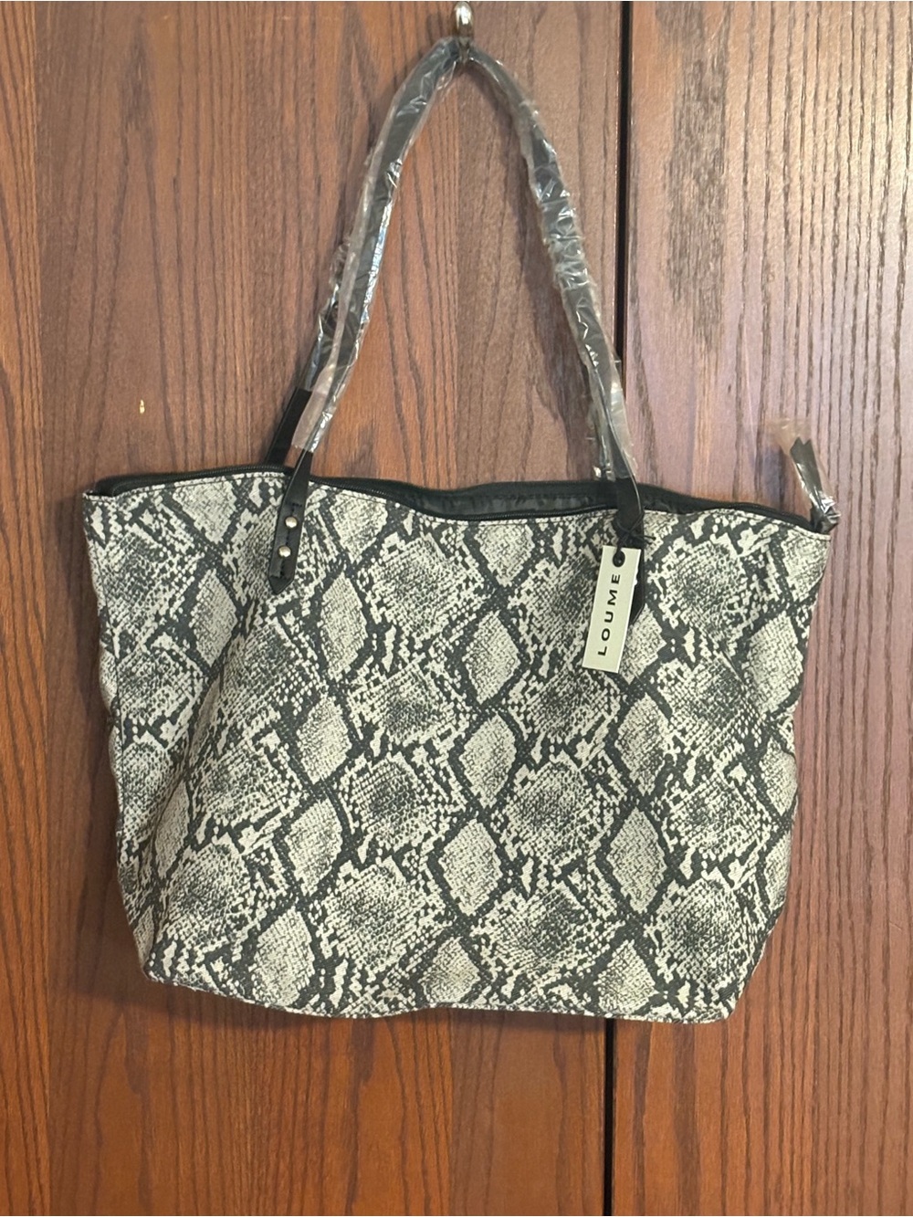 Black & Cream Snake-Print Tote Bag